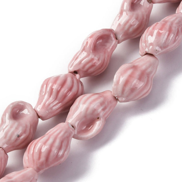 Håndlavede Porcelæn Perler – Muslinge, Pink (21,5~22x14~14,5x11~11,5mm) 6 stk. - Uniq Perler - 120641