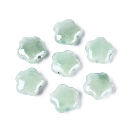 Håndlavede Porcelænsperler – Blomst, Akvamarinblå (14~15x6~7mm) 4 stk. - Uniq Perler - 122746
