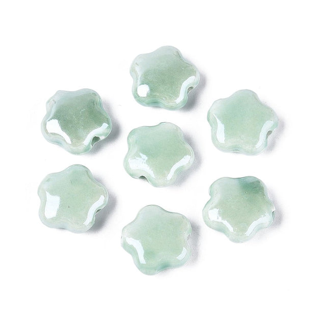 Håndlavede Porcelænsperler – Blomst, Akvamarinblå (14~15x6~7mm) 4 stk. - Uniq Perler - 122746