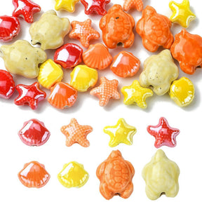 Håndlavede Porcelænsperler – Farve Mix (9,5~17x10,5~14x6~8mm) 24 stk. - Uniq Perler - 122806
