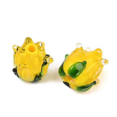 Håndlavede Tulipan Lampwork Perler – Guld (13,5x12,5mm) 4 stk. - Uniq Perler - 122054