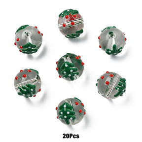 Håndmalede Juletræ Glasperler – Emalje, Klar, Runde (11x13,5~16,5) 4 stk. - Uniq Perler - 125929