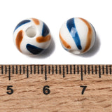 Håndmalede Porcelænsperler – Blå med Striber, Runde (10mm) 6 stk. - Uniq Perler - 122752