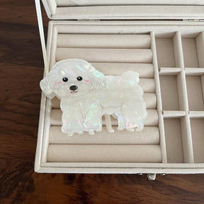 Hårklemme Med Hund – Hvid Resin (95x60mm) - Uniq Perler - 120607