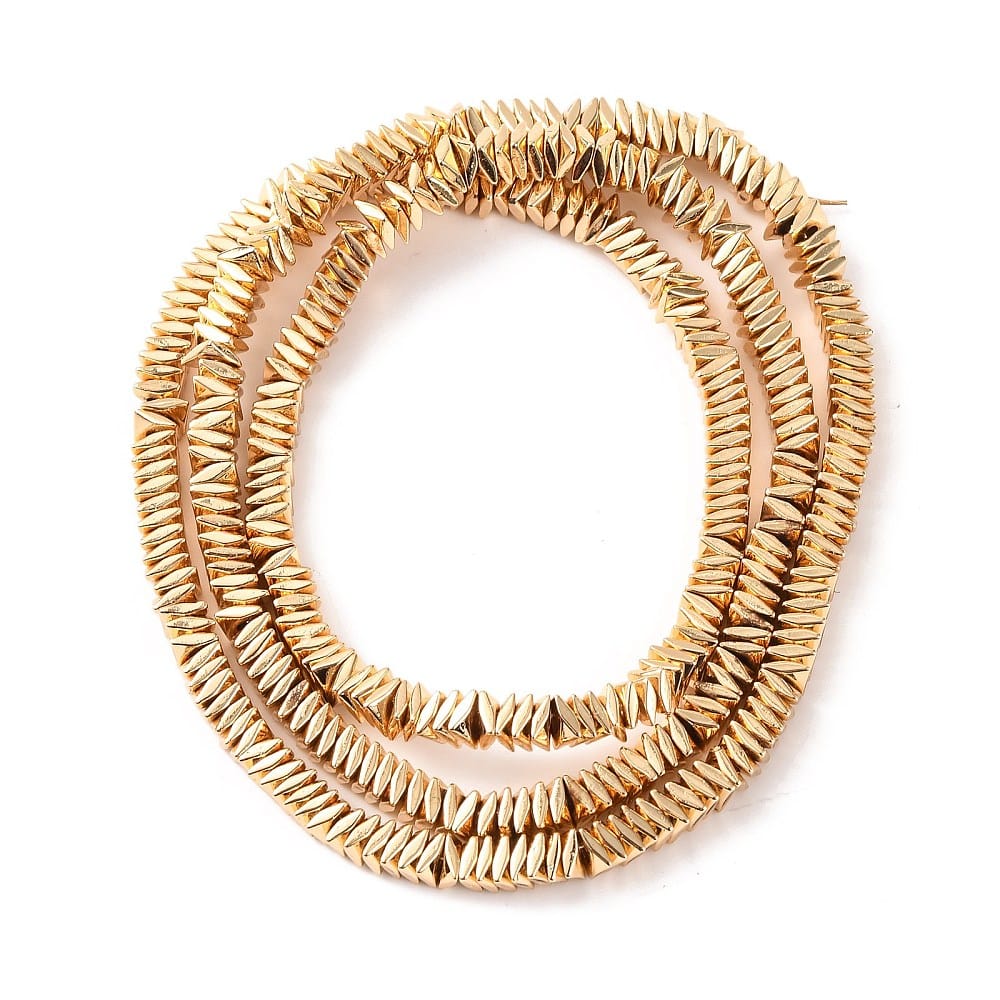 Hæmatit – Forgyldt, Tvistet Kant, Facetteret (3x3x1mm) - Uniq Perler - 113193