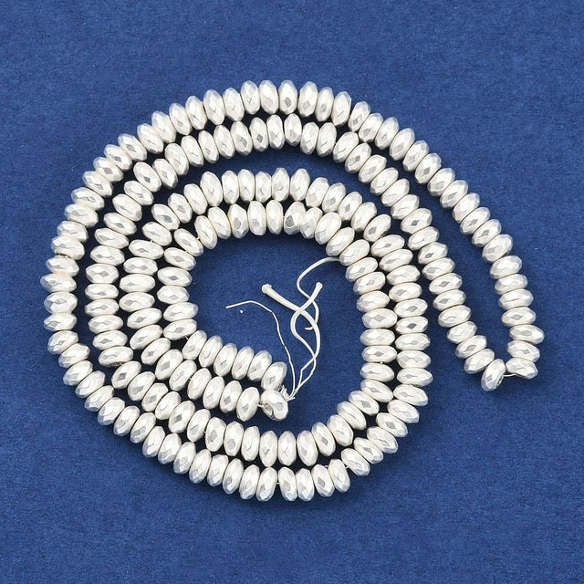 Hæmatit – Forsølvet, Rondel, Facetteret (2x4x2mm) - Uniq Perler - 113194