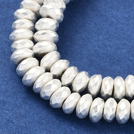 Hæmatit – Forsølvet, Rondel, Facetteret (2x4x2mm) - Uniq Perler - 113194