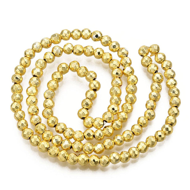 Hæmatit – Guld, Facetteret (4mm) - Uniq Perler - 04799421