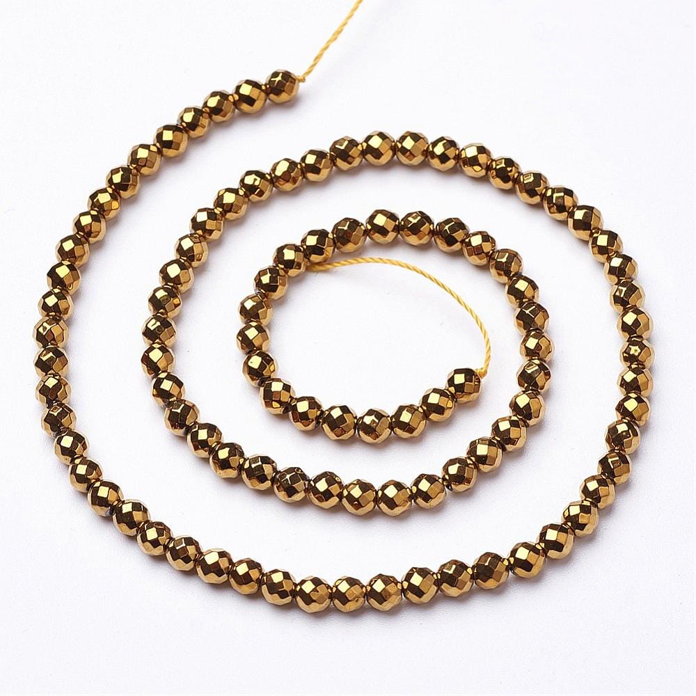 Hæmatit – Guld, Facetteret, Ikke - Magnetisk (4mm) - Uniq Perler - 111769