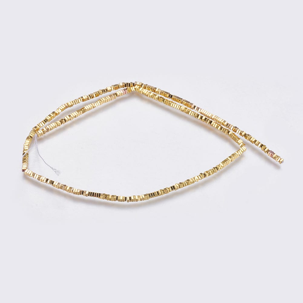 Hæmatit – Kantet, Forgyldt (2x2x1mm) - Uniq Perler - 111598