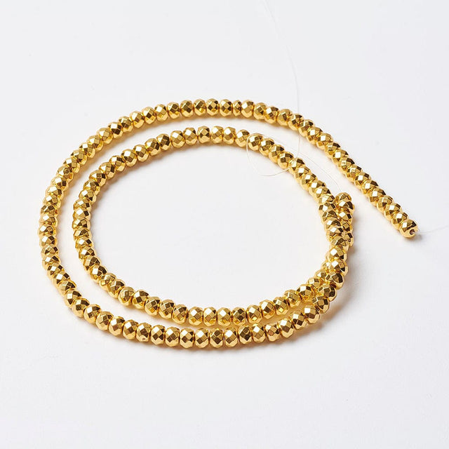 Hæmatit Perler – Facetteret Rondel, Guldbelagt (4x3mm) - Uniq Perler - 115769