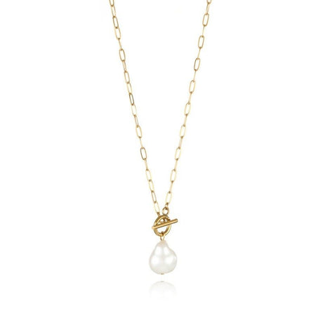 Halskæde i Vandfast Forgyldt Stål med Barok Ferskvandsperle (50cm) - Uniq Perler - 