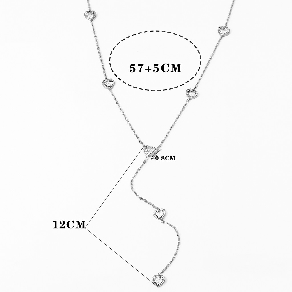 Halskæde i Vandfast Stål med Hjerter og Zirkonia (57+5cm) - Uniq Perler - 