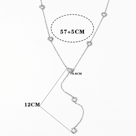 Halskæde i Vandfast Stål med Hjerter og Zirkonia (57+5cm) - Uniq Perler - 