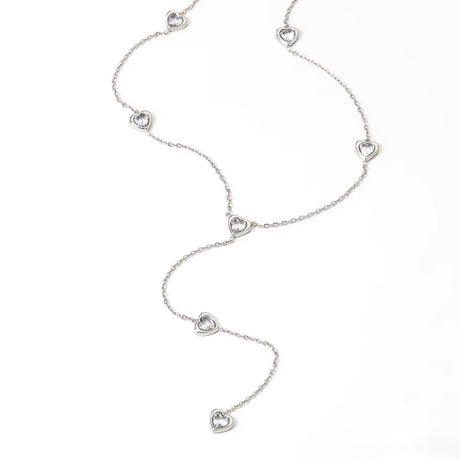 Halskæde i Vandfast Stål med Hjerter og Zirkonia (57+5cm) - Uniq Perler - 