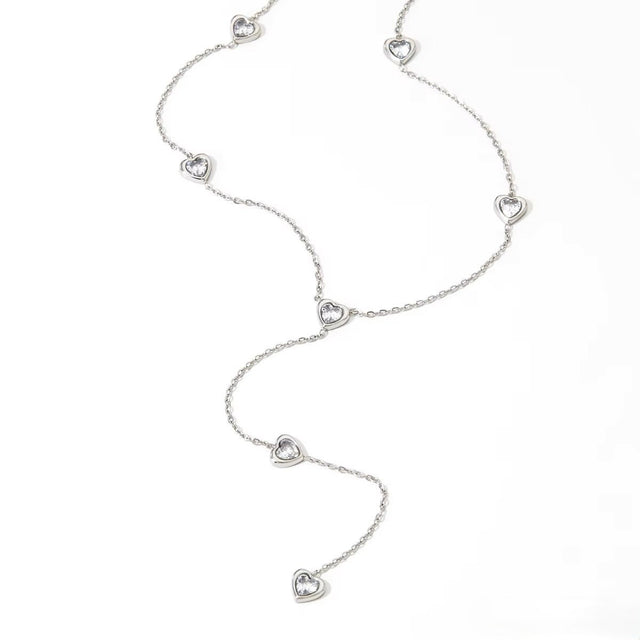 Halskæde i Vandfast Stål med Hjerter og Zirkonia (57+5cm) - Uniq Perler - 