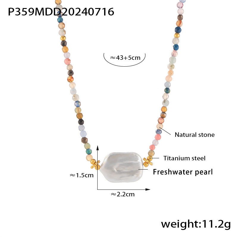 Halskæde med Ferskvandsperle og Turmalinperler – 18K Forgyldt Stål (43cm) - Uniq Perler - 