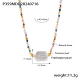 Halskæde med Ferskvandsperle og Turmalinperler – 18K Forgyldt Stål (43cm) - Uniq Perler - 