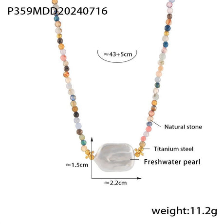 Halskæde med Ferskvandsperle og Turmalinperler – 18K Forgyldt Stål (43cm) - Uniq Perler - 