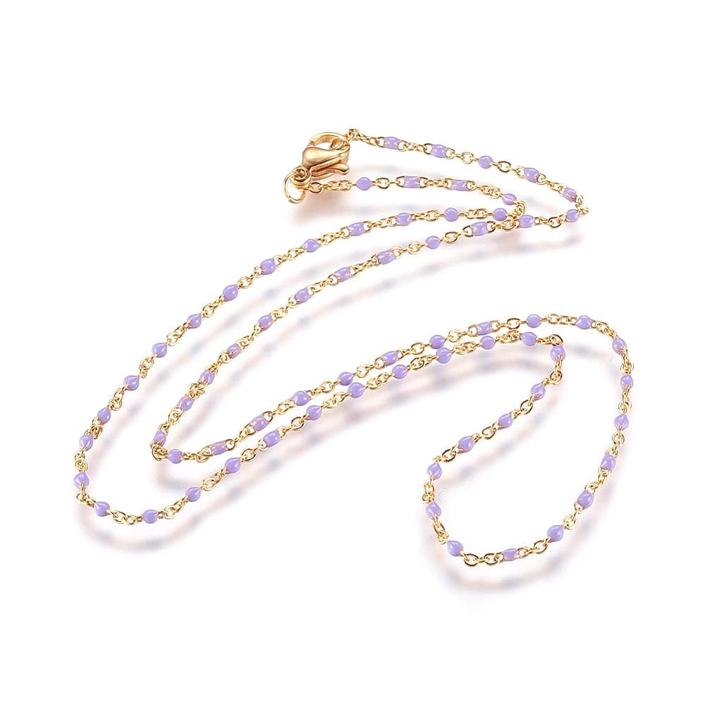 Halskæde Med Lilla Emalje - Forgyldt Stål (45.5cm) - Uniq Perler - 45879516