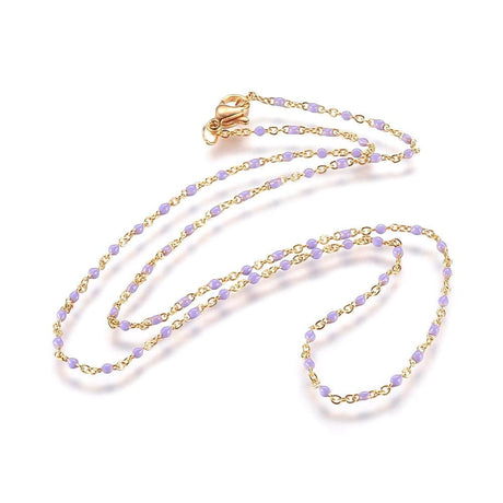 Halskæde Med Lilla Emalje - Forgyldt Stål (45.5cm) - Uniq Perler - 45879516