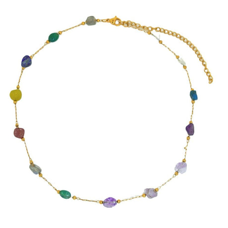 Halskæde med Natursten Chips (Forgyldt Stål, 36+8cm) - Uniq Perler - 114676