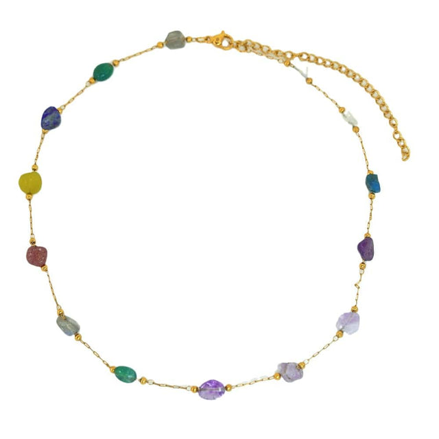 Halskæde med Natursten Chips (Forgyldt Stål, 36+8cm) - Uniq Perler - 114676