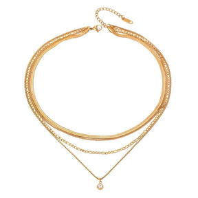 Necklace Set in Water-resistant Gold-plated Steel with Zirconia Pendant (4 Lengths) - Uniq Perler - 
