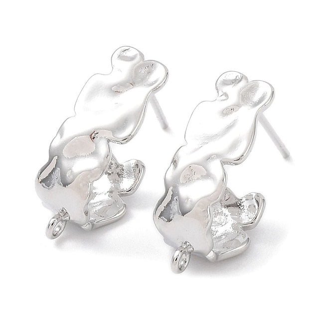 Hamret Halv Creoler, Platin Farvet Messing, 17x6,5mm - Uniq Perler - 114327