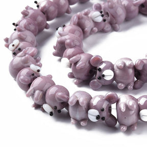 Håndlagde Bamse Glassperler, Gammel Rosa, (14x20mm) - Uniq Perler - 1111489987