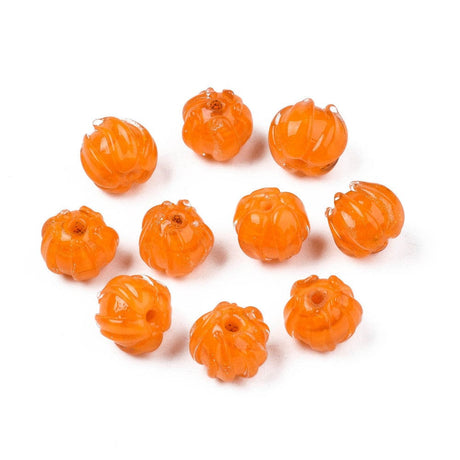 Håndlavede Blomster Glasperler, Orange, 10 - 11mm, 6 Stk - Uniq Perler - 112287