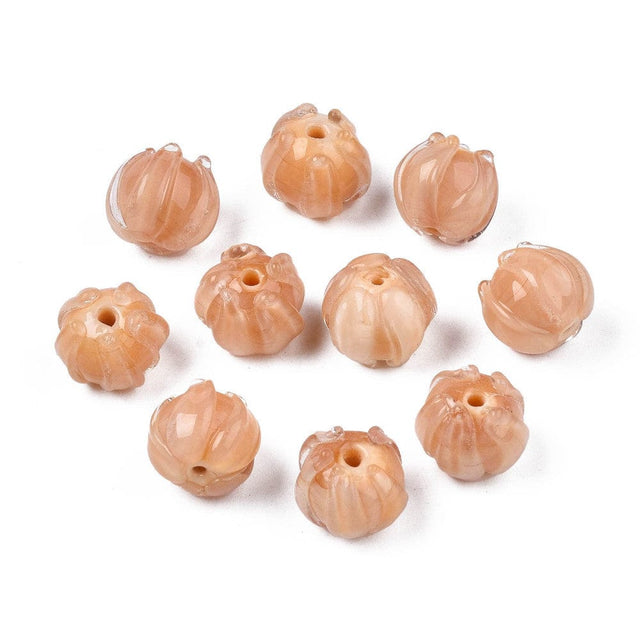 Håndlavede Blomster Glasperler, Sart Orange, (10 - 11mm, 6 Stk) - Uniq Perler - 1111489989
