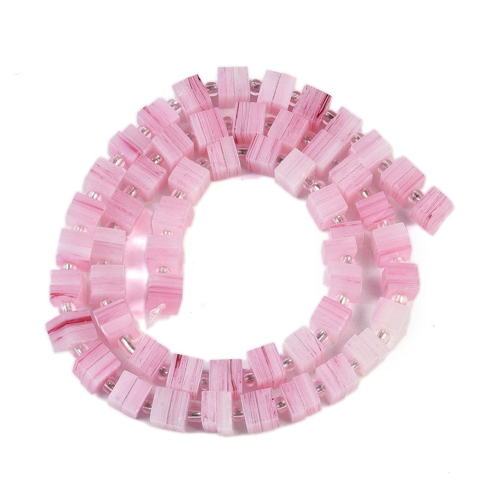 Håndlavede Cube Formede Glasperler - Pink (6x5,5mm) - Uniq Perler - 704840