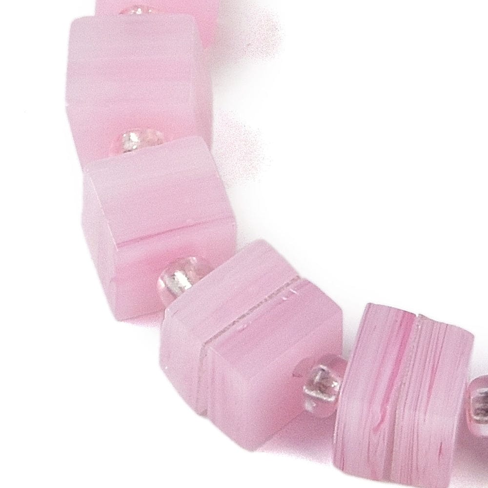 Håndlavede Cube Formede Glasperler - Pink (6x5,5mm) - Uniq Perler - 704840