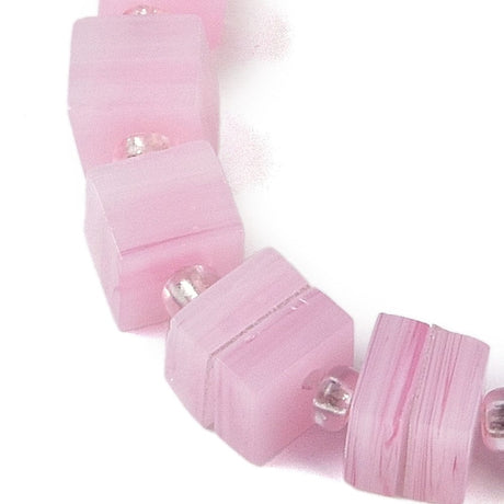 Håndlavede Cube Formede Glasperler - Pink (6x5,5mm) - Uniq Perler - 704840
