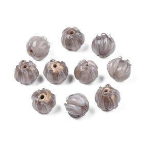 Handmade Glass Beads, golden, 10 - 11mm, 6 pcs - Uniq Perler - 112288