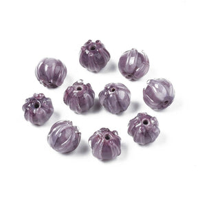 Handgefertigte Glasperlen, Lila, (10 - 11mm), 6 Stück - Uniq Perler - 923879