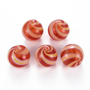 Handgefertigte Glasperlen – Orange/Rot, Rund (19,5~20,5 mm) 4 Stk - Uniq Perler - 