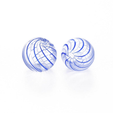 Håndlavede Glasperler - Stribet Blå (13 - 14mm) 5 Stk - Uniq Perler - 114241