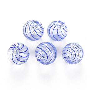 Handmade Glass Beads - Striped Blue (13 - 14mm) 5 pcs - Uniq Perler - 114241