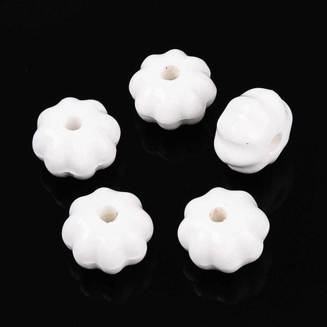 Håndlavede Græskar Porcelænsperler – Hvide (11mm, 8 stk) - Uniq Perler - 115976