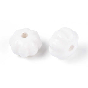 Handmade Pumpkin Porcelain Beads – White (11mm, 8 pcs) - Uniq Perler - 115976
