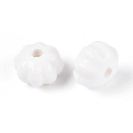 Håndlavede Græskar Porcelænsperler – Hvide (11mm, 8 stk) - Uniq Perler - 115976