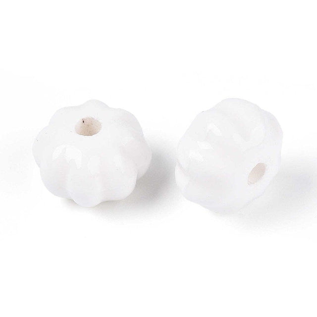 Håndlavede Græskar Porcelænsperler – Hvide (11mm, 8 stk) - Uniq Perler - 115976