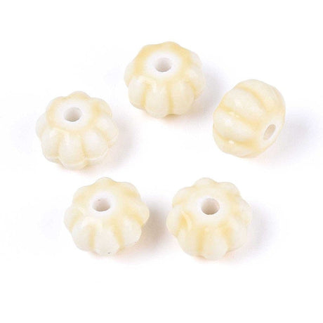 Håndlavede Græskar Porcelænsperler – Lemon Gul (11mm, 8 stk) - Uniq Perler - 115980