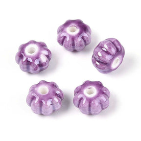 Handgjorda Pumpa Porslinspärlor – Lila (11mm, 8 st) - Uniq Perler - 115981