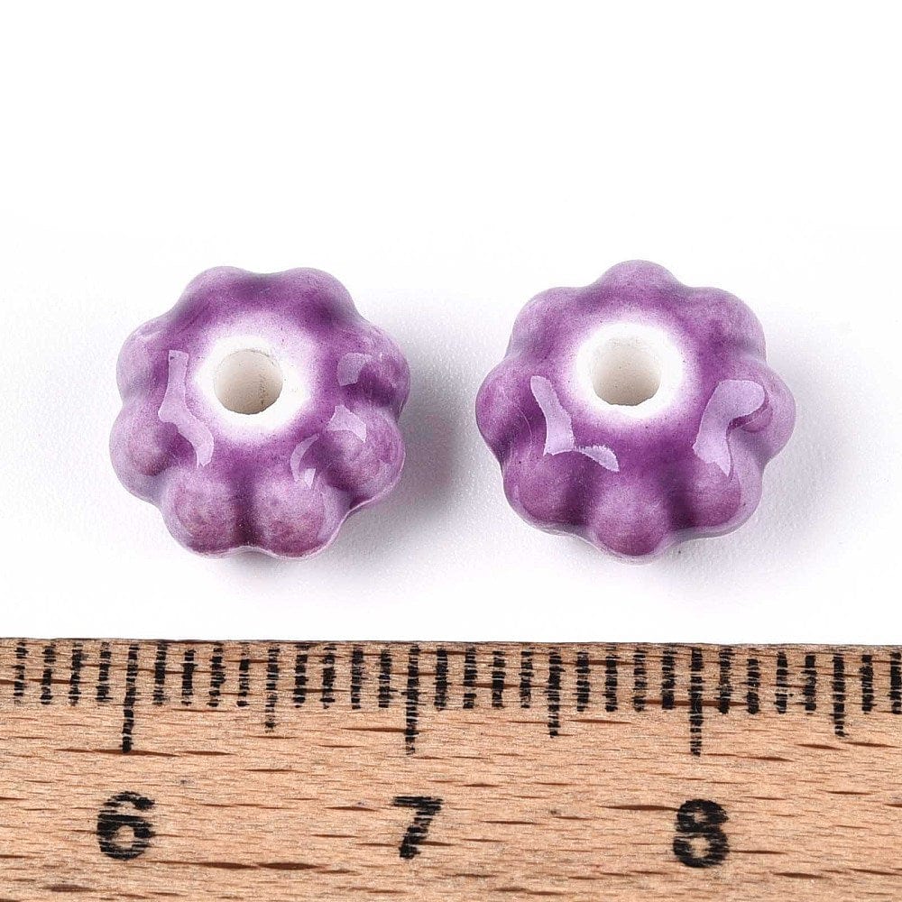 Håndlavede Græskar Porcelænsperler – Lilla (11mm, 8 stk) - Uniq Perler - 115981