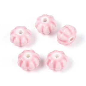 Håndlagde Gresskar Porselensperler – Rosa (11mm, 8 stk) - Uniq Perler - 115977