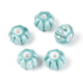 Handgjorda Pumpa Porslinspärlor – Turkos/Grön (11mm, 8 st) - Uniq Perler - 115979