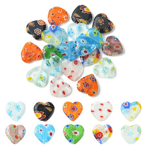 Handgefertigte Herz-Glasperlen, Farbmix, 12mm, (10 Stk.) - Uniq Perler - 114952